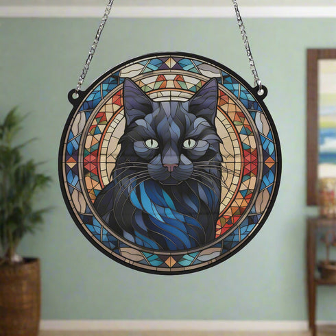 Cat Black Stained Glass Effect Suncatcher
